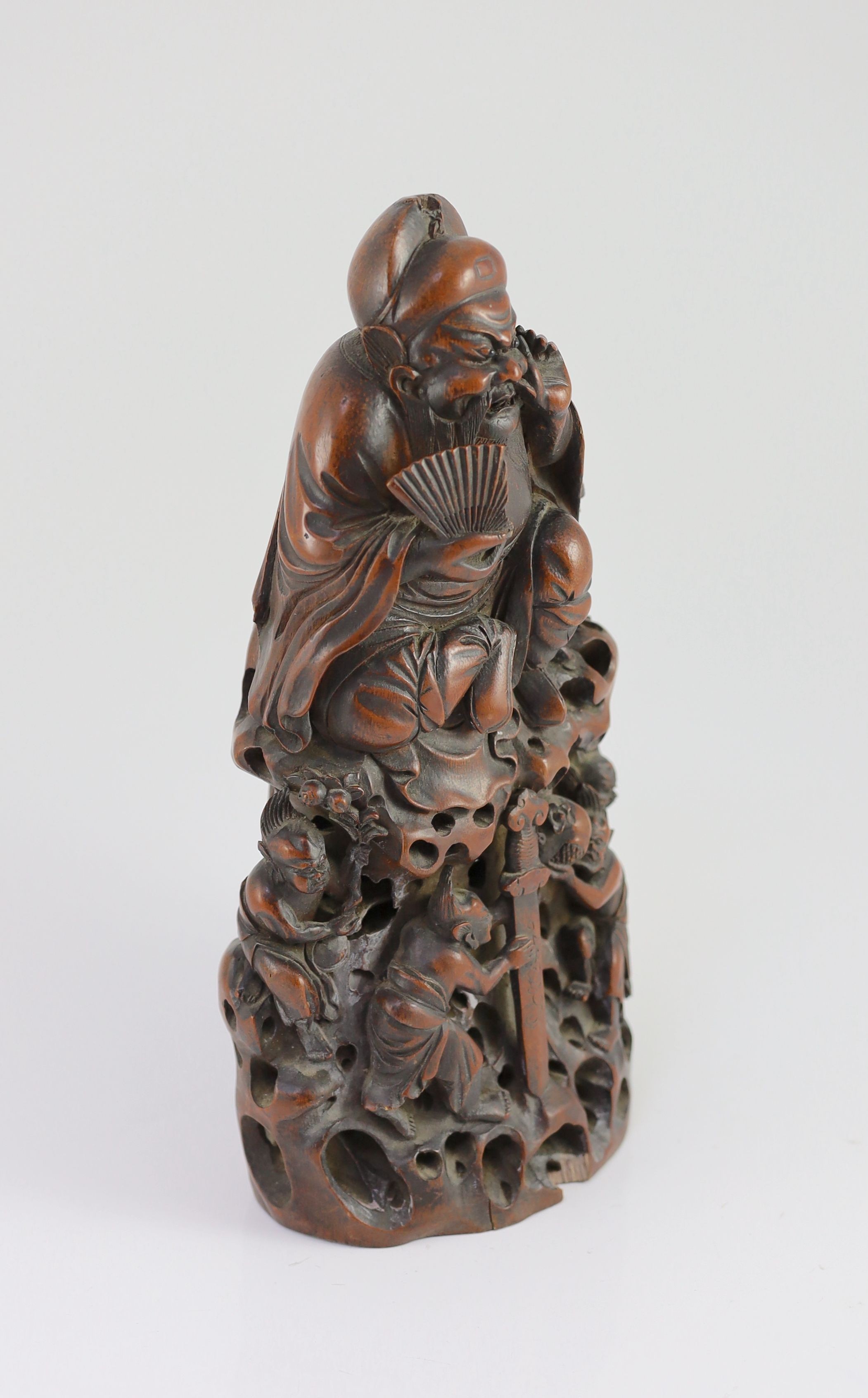 A Chinese bamboo ‘Zhong Kui’ group, 19th century, 34cm high, small losses